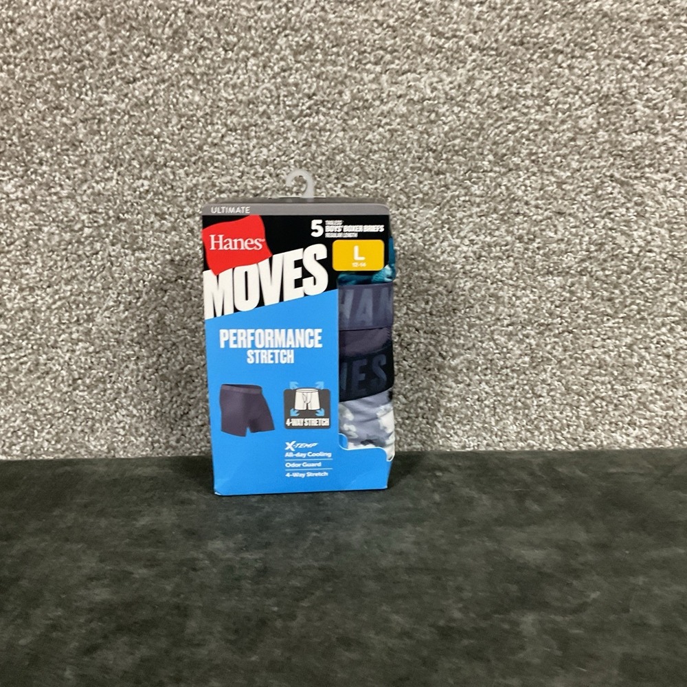 2 Hanes Moves Performance X-Temp Boys Size L 12-14 Boxer Brief Underwear 10 PAIR